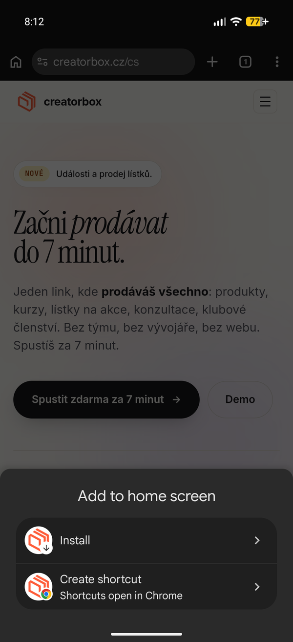 Zvol „Instalovat“