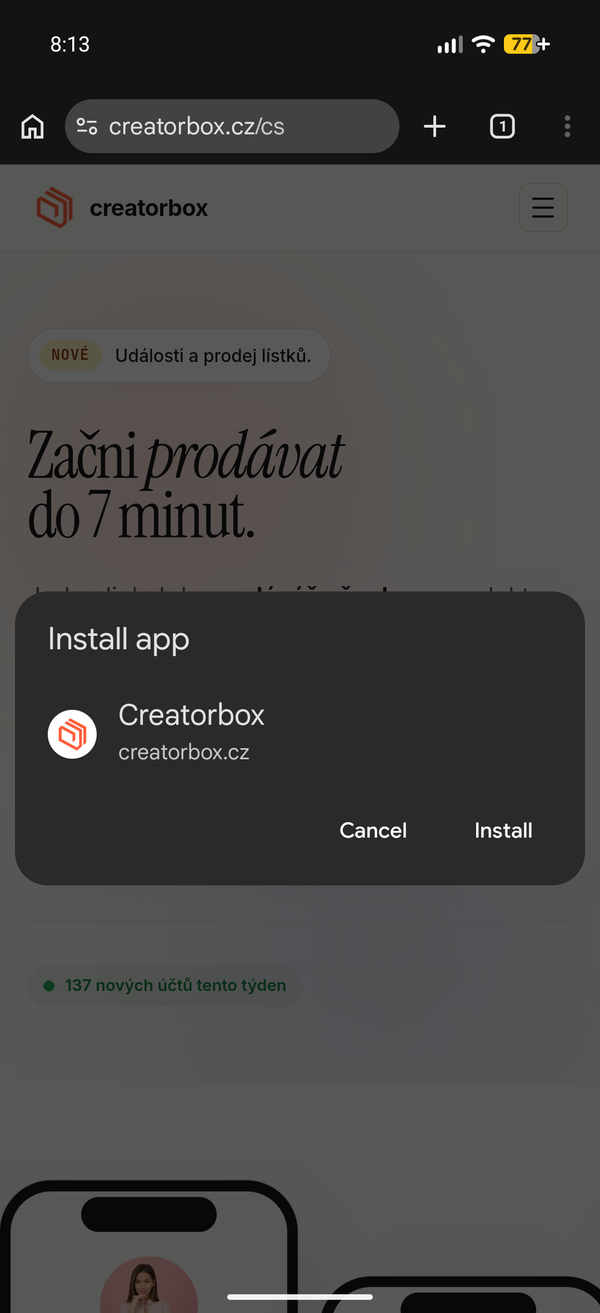 Potvrď „Instalovat“